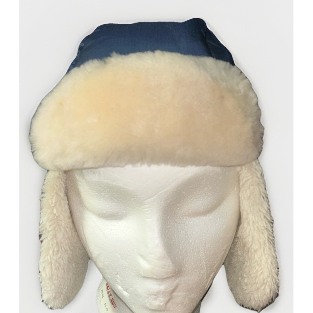 UGG Blue White Sheepskin Trapper Hat Unisex Kids Size 4-6 Years